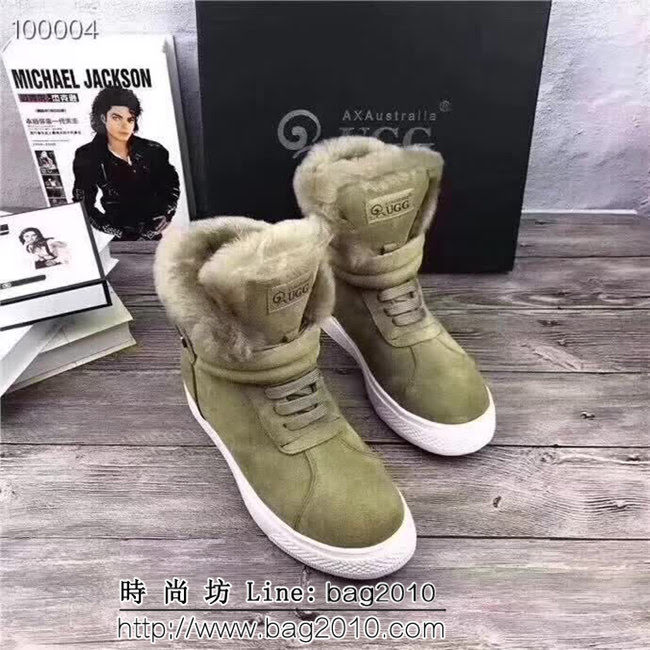 UGG 2018澳洲本土AXA 蝸牛外牛皮+澳洲羊毛雪地靴軍綠色 QZS2624